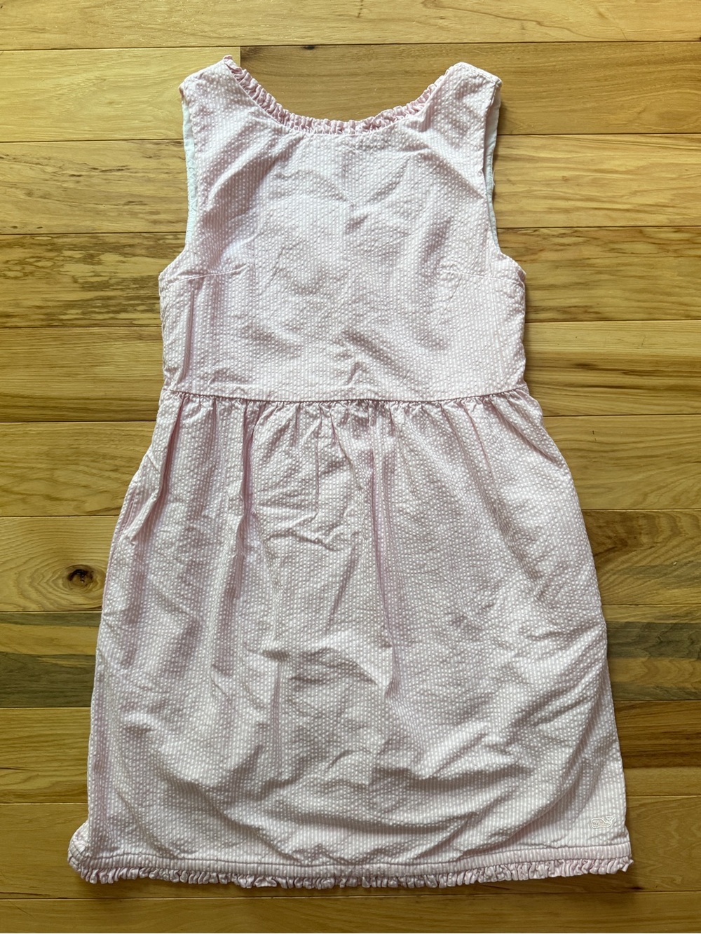 Vineyard Vines Kids Pink Seersucker Sleeveless Dress with Pockets